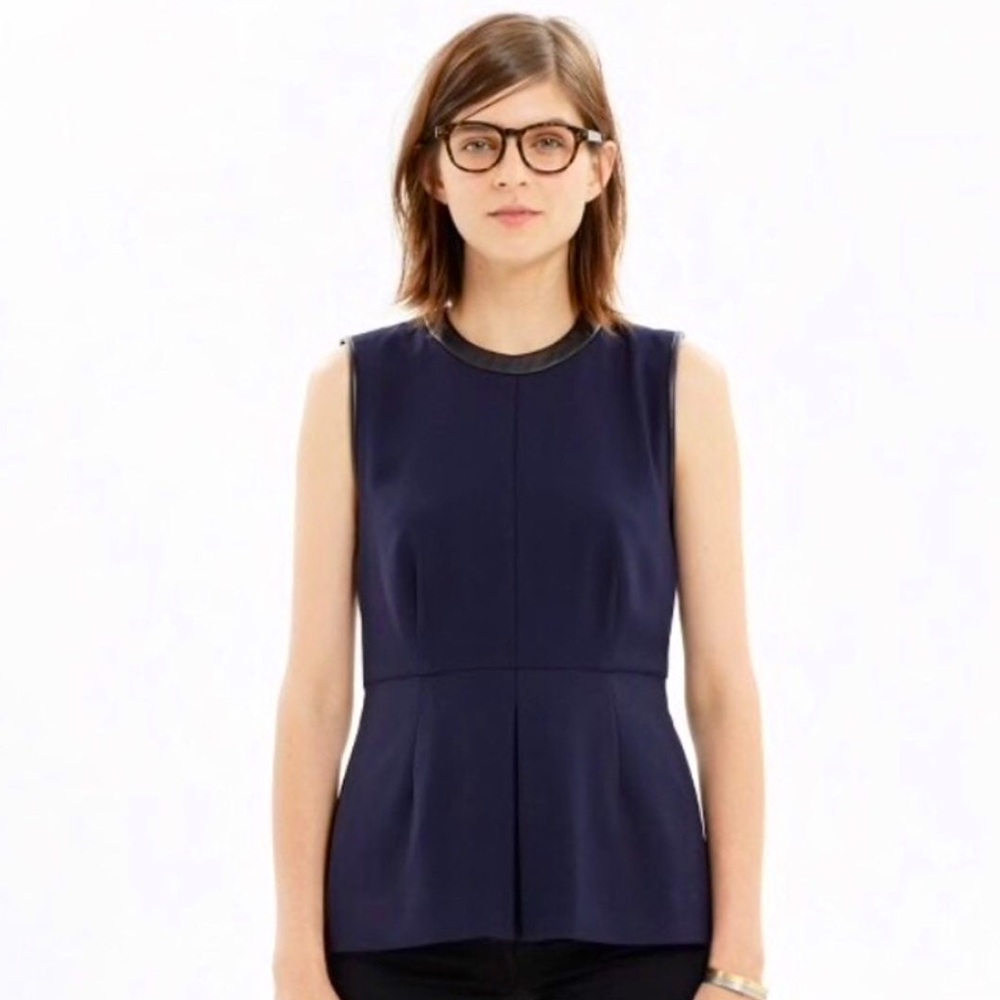 Navy Madewell Peplum Top with Leather Trim size 6